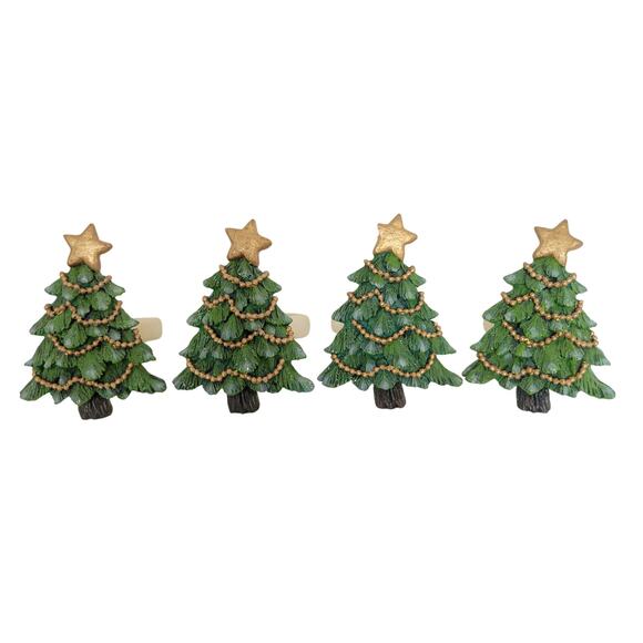 4 Christmas Tree Napkin Rings Holiday Table Décor Festive Set Dinner Party READ - Picture 1 of 9